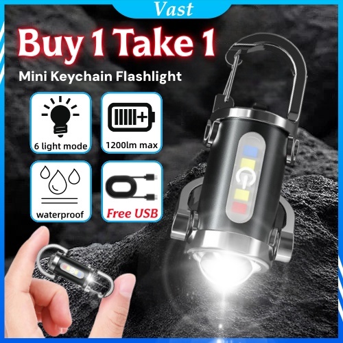 Mini Keychain Flashlight USB Rechargeable Light Waterproof Emergency ...