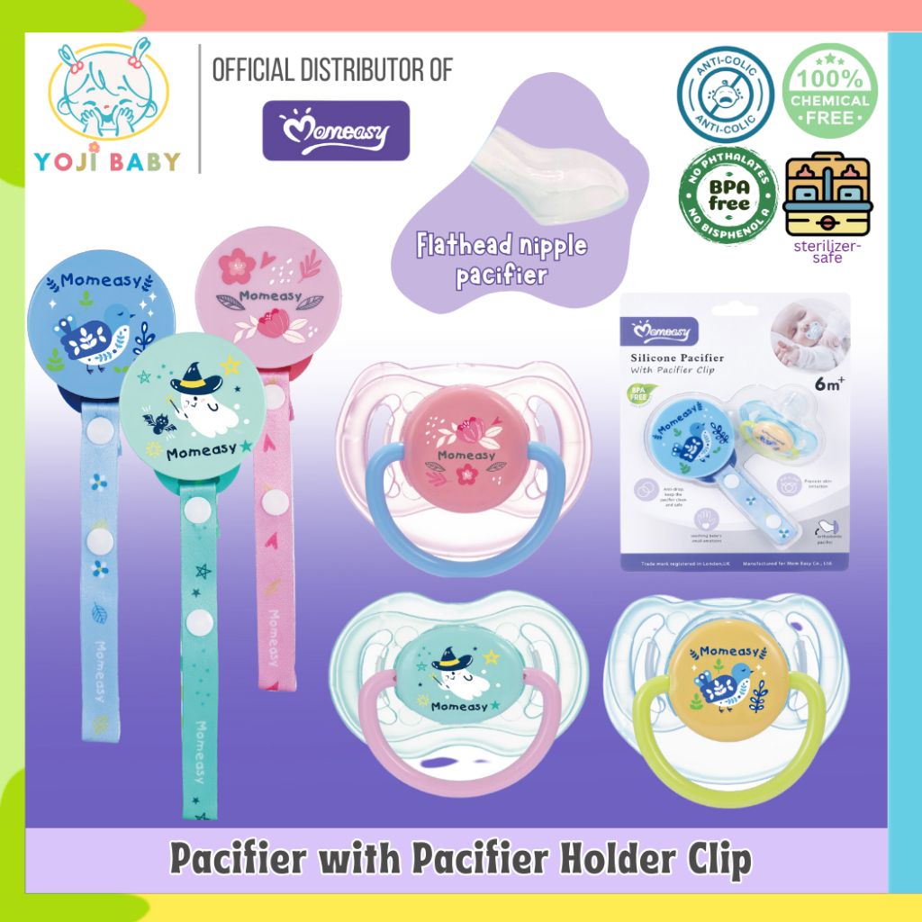 Momeasy Orthodontic Flat-Head Baby Soother Pacifier with Clip-On ...
