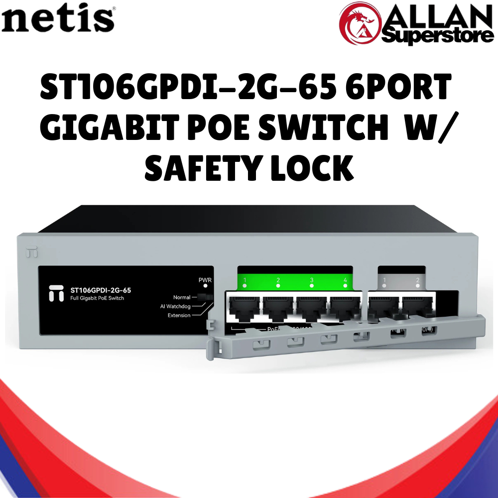 Netis ST106GPDI-2G-65 Gigabit PoE Switch with Attached Safety Lock ...