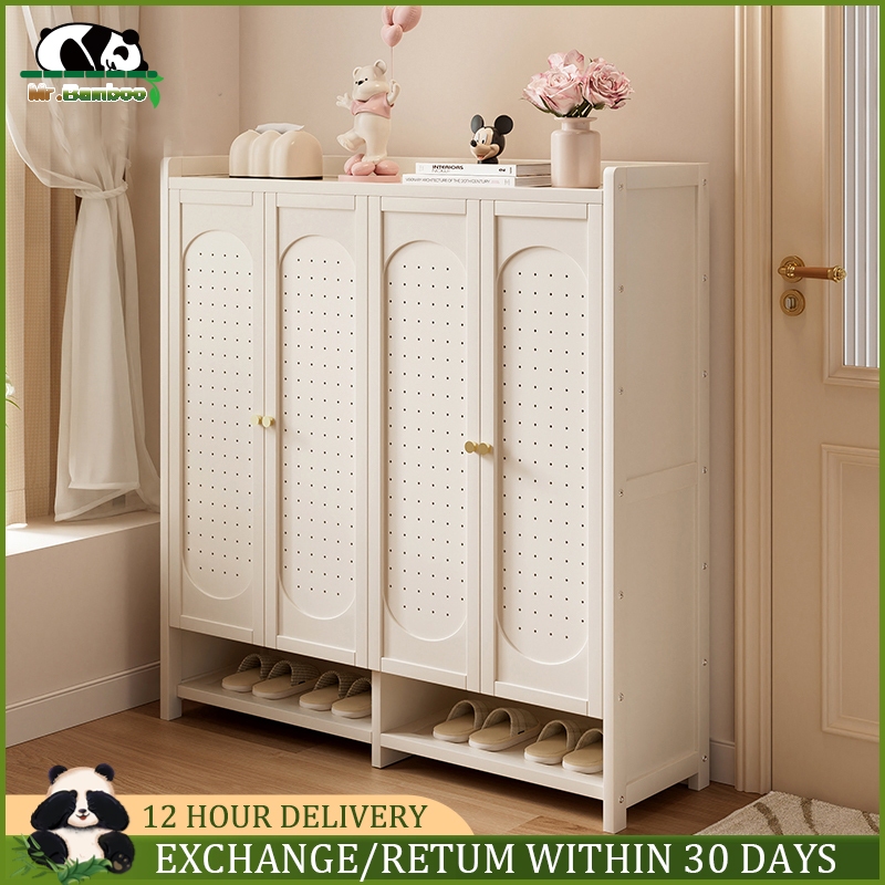 【New model】Large Capacity Bamboo Shoe Cabinet Shoe Rack Cream Style ...