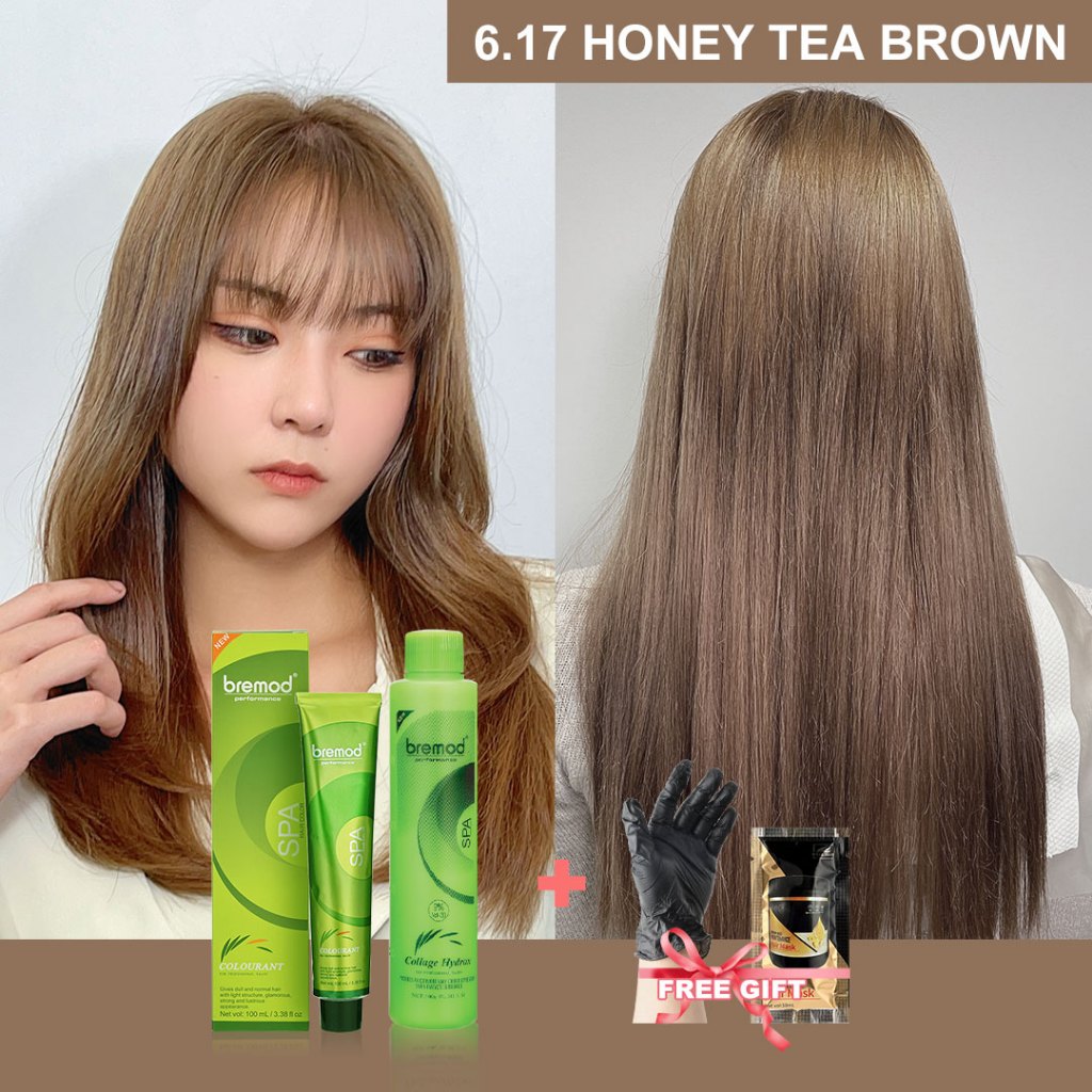 [HOT] Bremod Hair Color Honey Tea Brown 6.17 and Oxidizing Cream ...