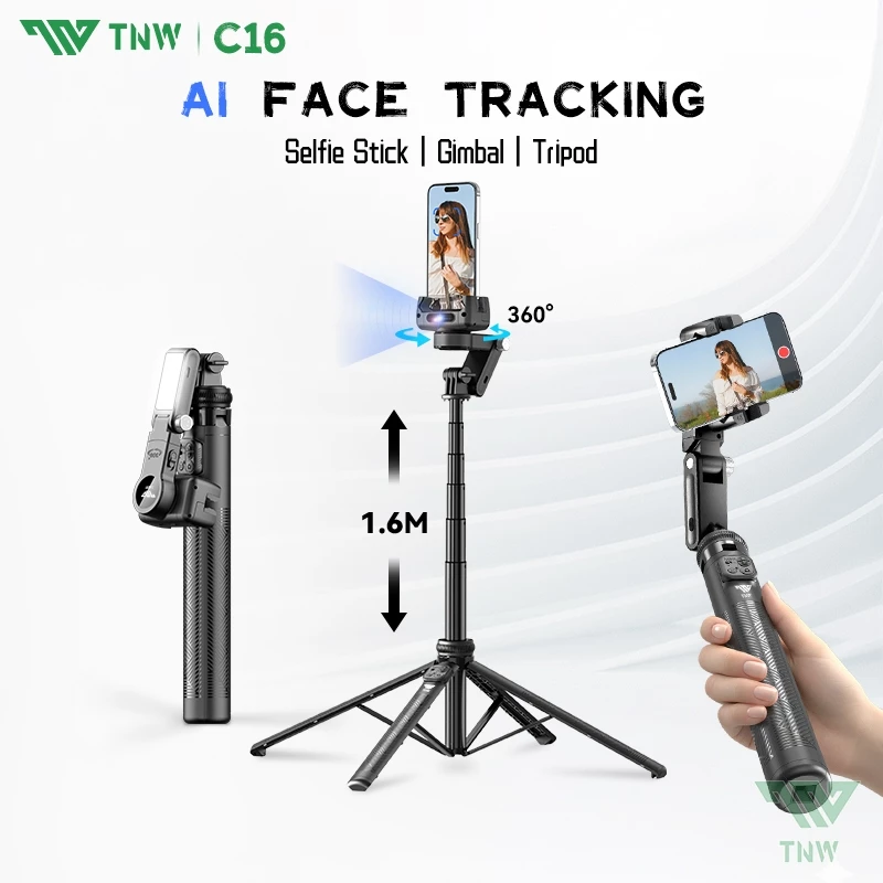 TNW C16 Selfie Stick Gimbal Stabilizer Face Tracking Tripod With Fill light For Vlog Video Recording