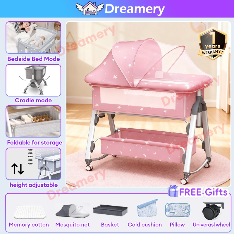Crib for Baby Portable Foldable Cradle with Mosquito Net Adjustable ...