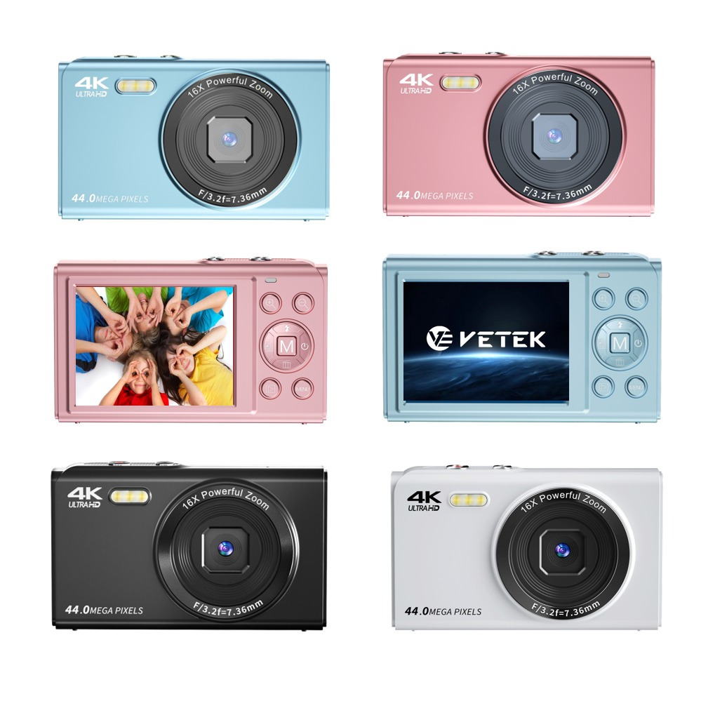VETEK2 Digital Camera, 4K Cameras for Photography, 44MP FHD Point and ...