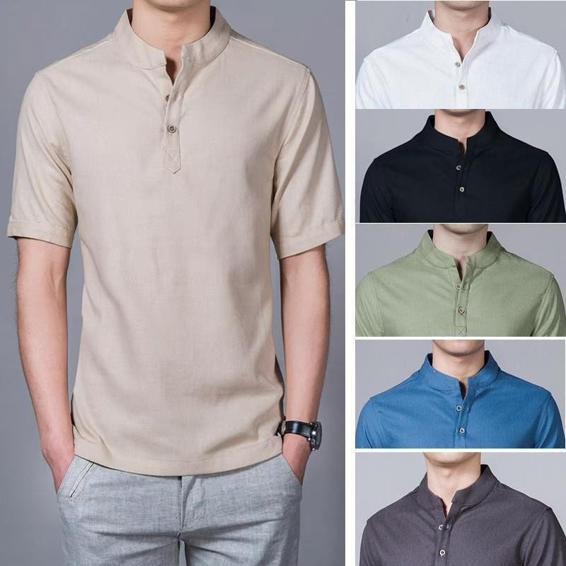 Summer Strand Collar Polo Shirt For Men Korean Black White Short ...