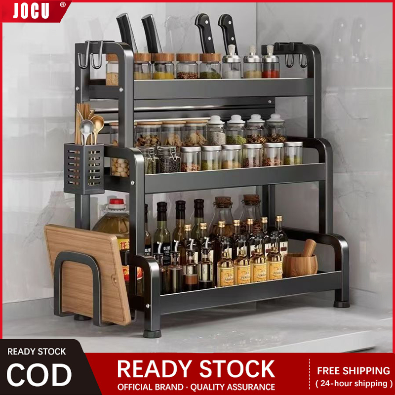 2/3-Tier Spice Rack Stainless Steel Kitchen Condiment Seasoning Storage ...