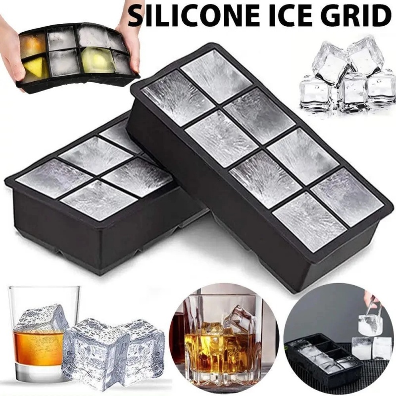 4/6/8 Grid Silicone Ice Cube Tray Mold Large Square Ice Maker Food ...