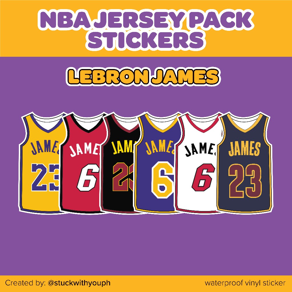 LEBRON JAMES (NBA) JERSEY PACK Waterproof, Vinyl Matte Stickers for ...