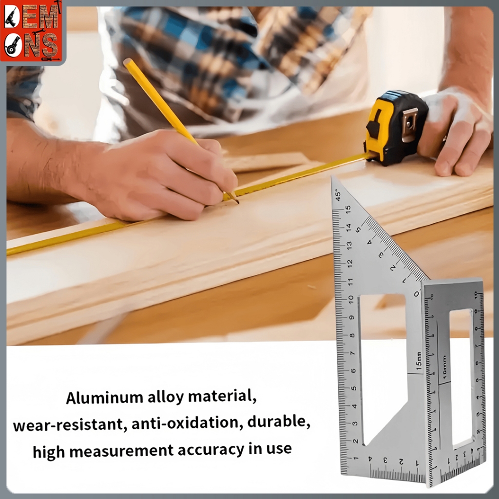 Wooden Square Multifunction Ruler Aluminum Alloy 45/90 Degree Gauge ...