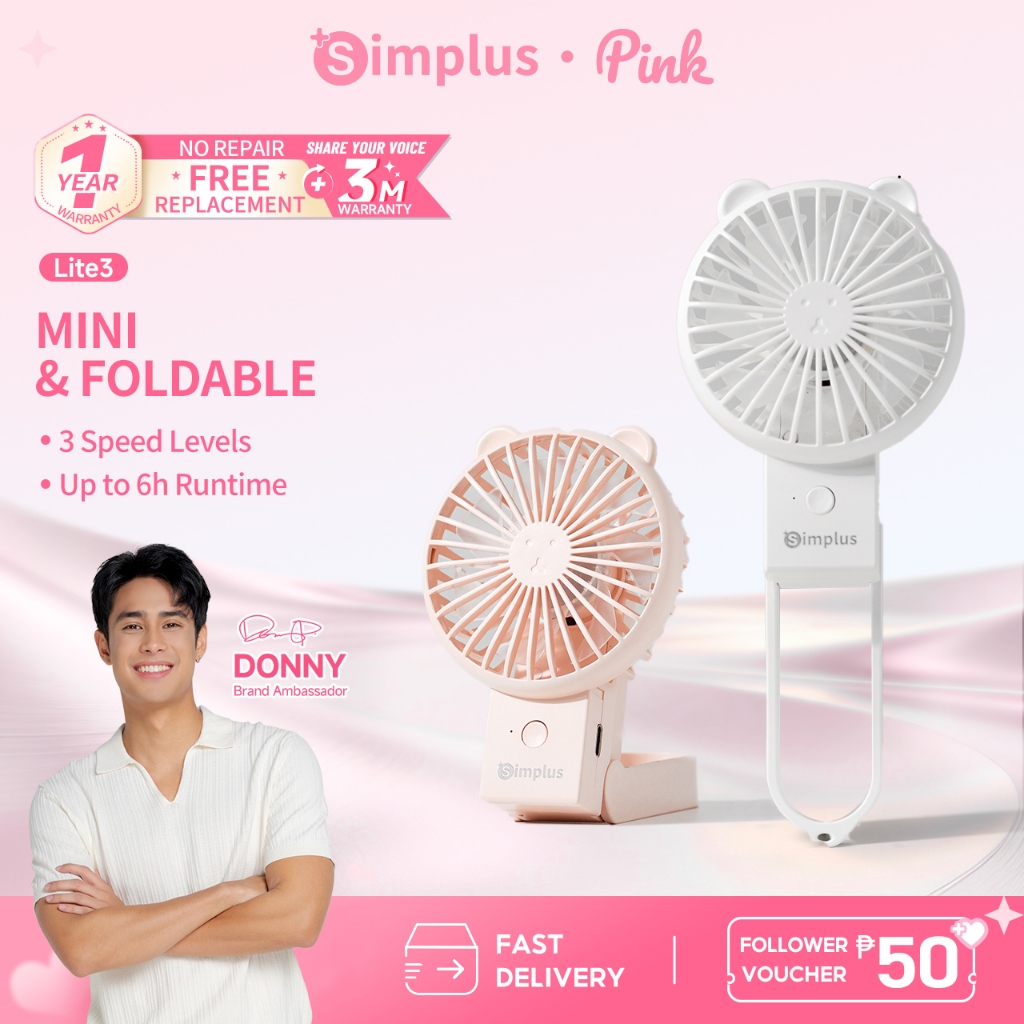 Simplus Handheld Fan Cute Mini Portable Foldable 3 Speed Settings Type ...