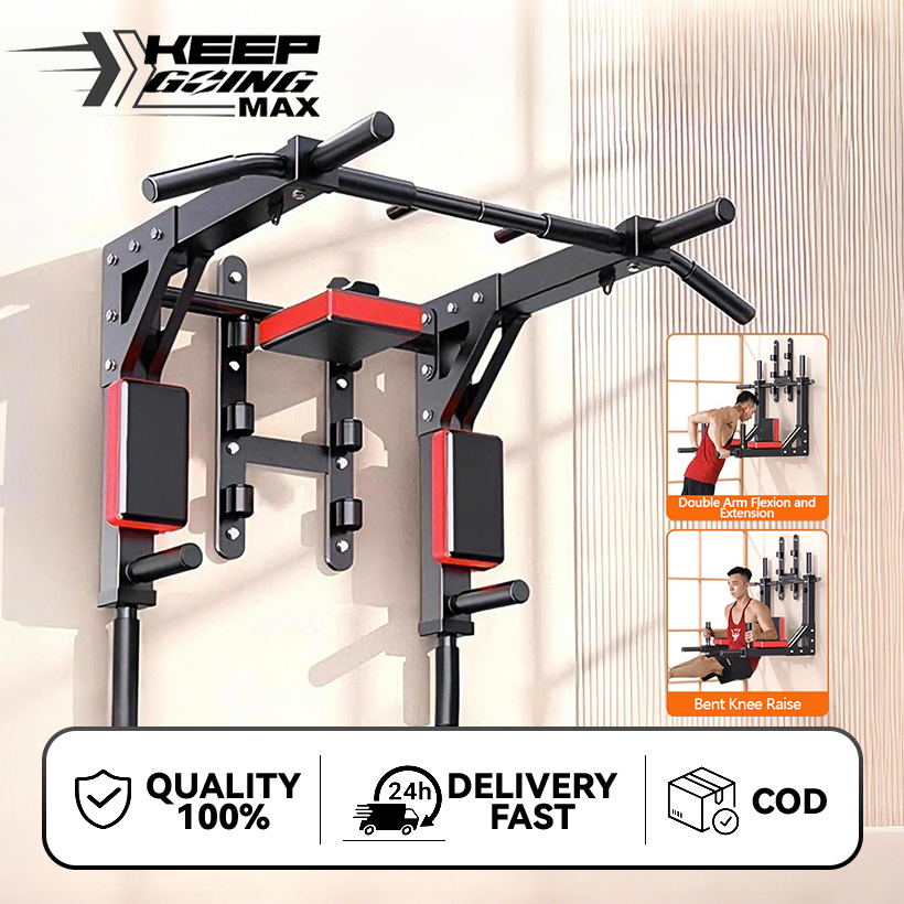 Wall-Mounted Pull-Up Bar - 9-in-1 Heavy-Duty Dip Rack for Back Arm Core ...
