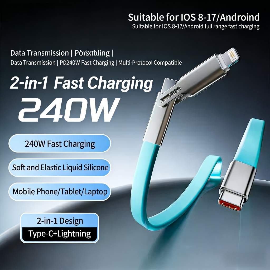 240W Super Fast Charging Liquid Silicone Data Cable 2 in 1 Type C to ...