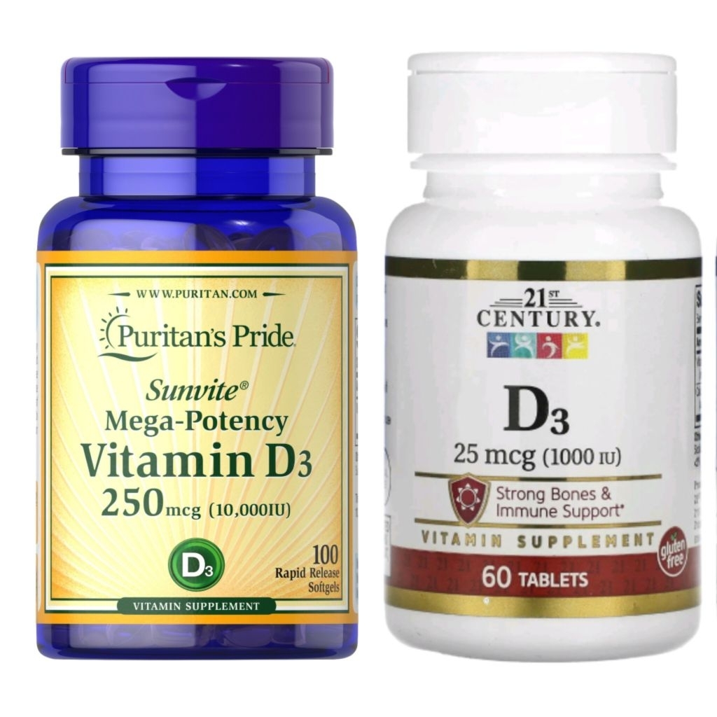 Vitamin D3 | 21st Century 25mcg (1,000 IU) | Puritan 250mcg (10,000 IU ...