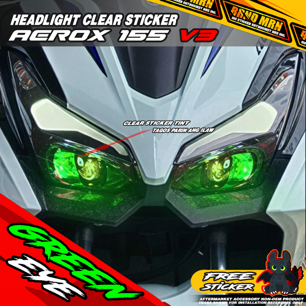 YAMAHA AEROX 155 V3 STD and SP Headlight Toothless Eye Decal Clear ...