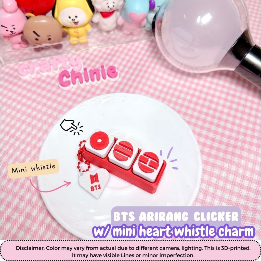 BTS ARIRANG FANMADE CLICKER WITH MINI HEART WHISTLE CHARM | Shopee ...