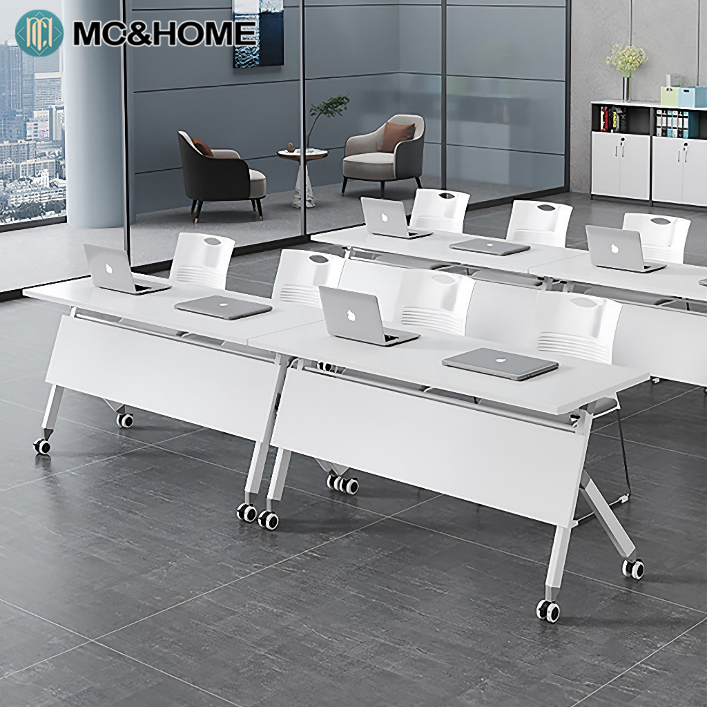 MC&HOME Foldable Meeting Table Movable Study Desk 120CM with Wheels ...
