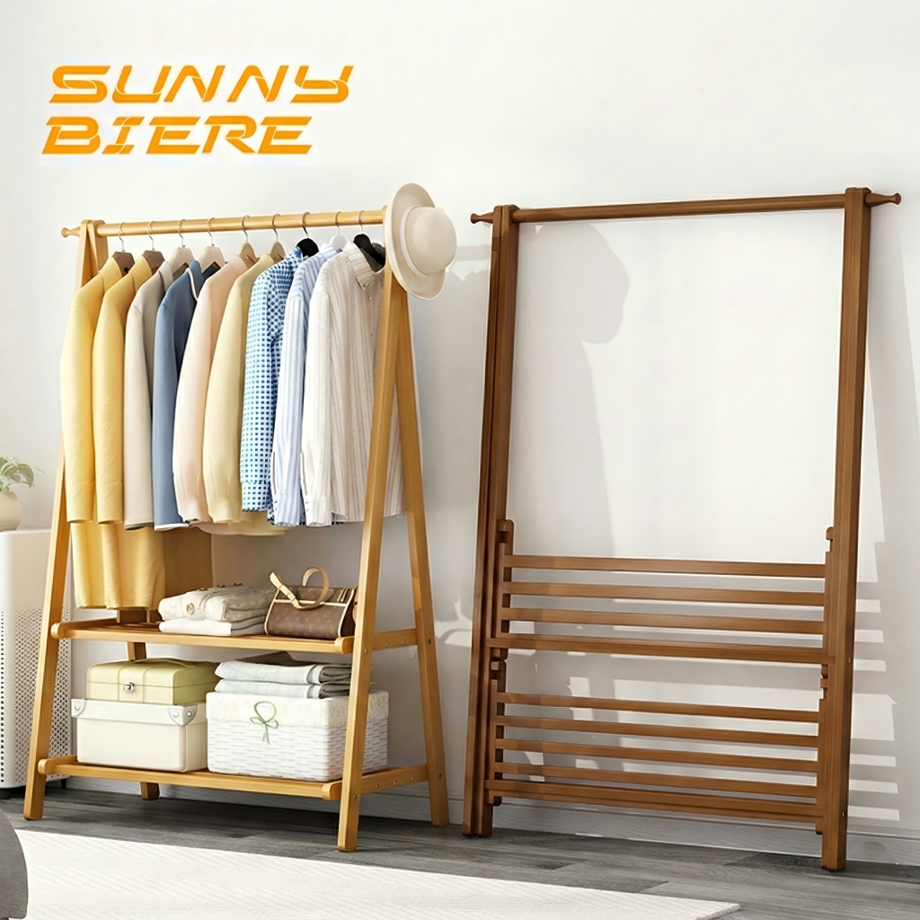 【On Hand】 Clothes Rack Bamboo 66/86/116CM Wood/Brown Foldable With ...