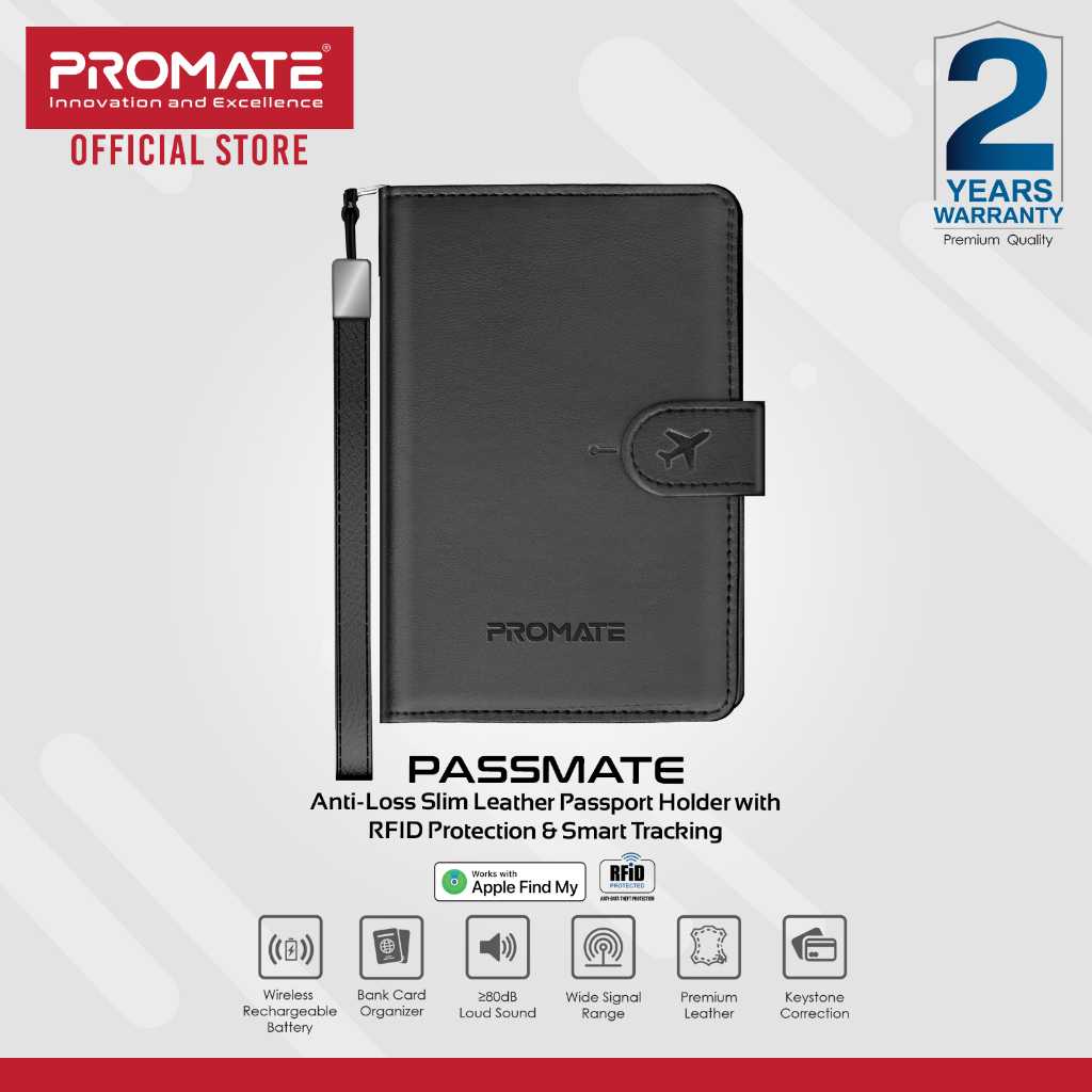 Promate PassMate Leather RFID Travel Wallet with Apple Tracking & 6 ...