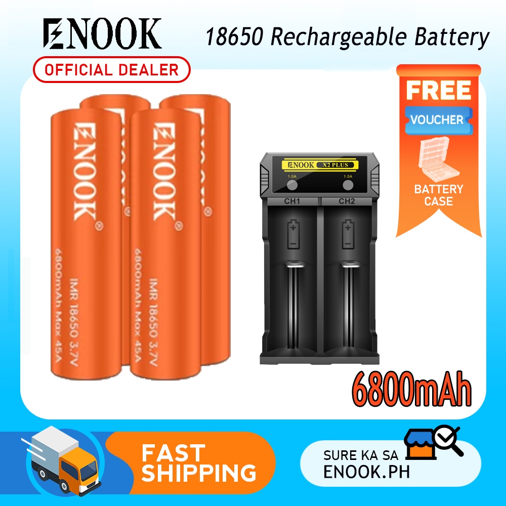 ENOOK 18650 Rechargeable Battery 3.7v Li-ion 6800mah Flat 45A with ...