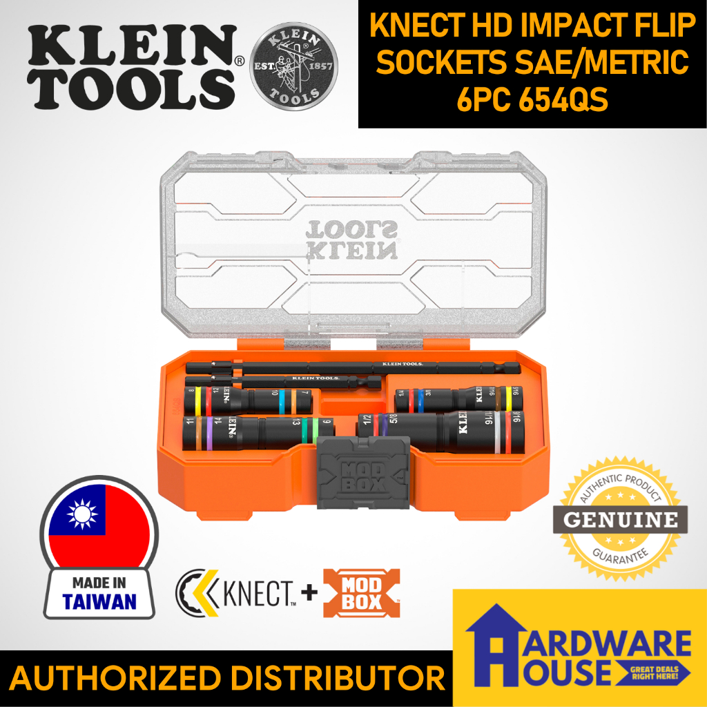ORIGINAL KLEIN TOOLS KNECT HD Impact Flip Sockets SAE/METRIC 6PC 654QS ...