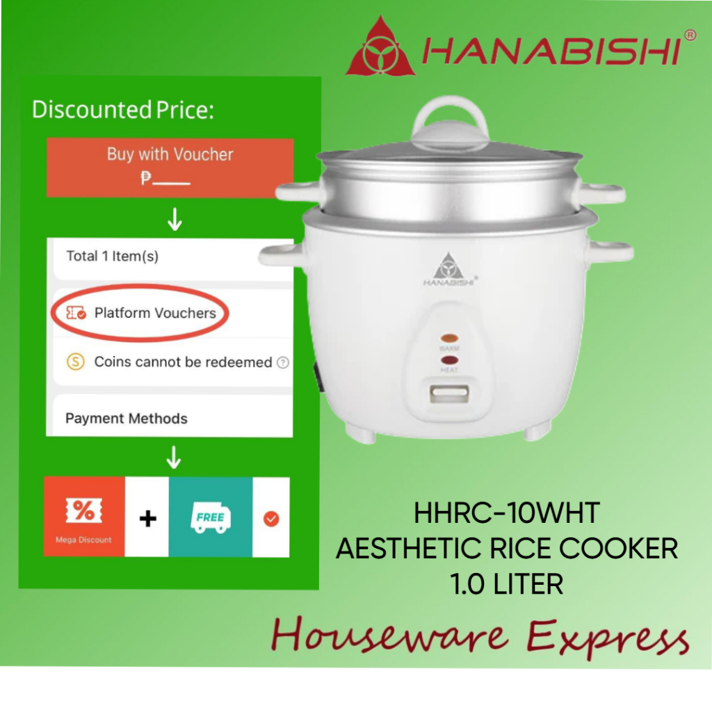 Hanabishi Rice Cooker Aesthetic White Series 1.0L/1.5L/1.8L HHRC-10WHT ...