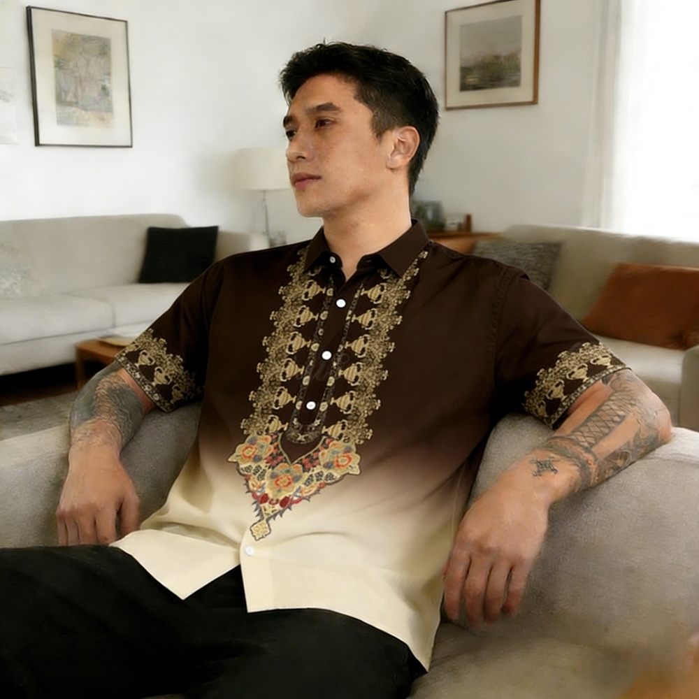 Barong Tagalog Short Sleeve Men's Henley Shirts Full Sublimation Stand ...