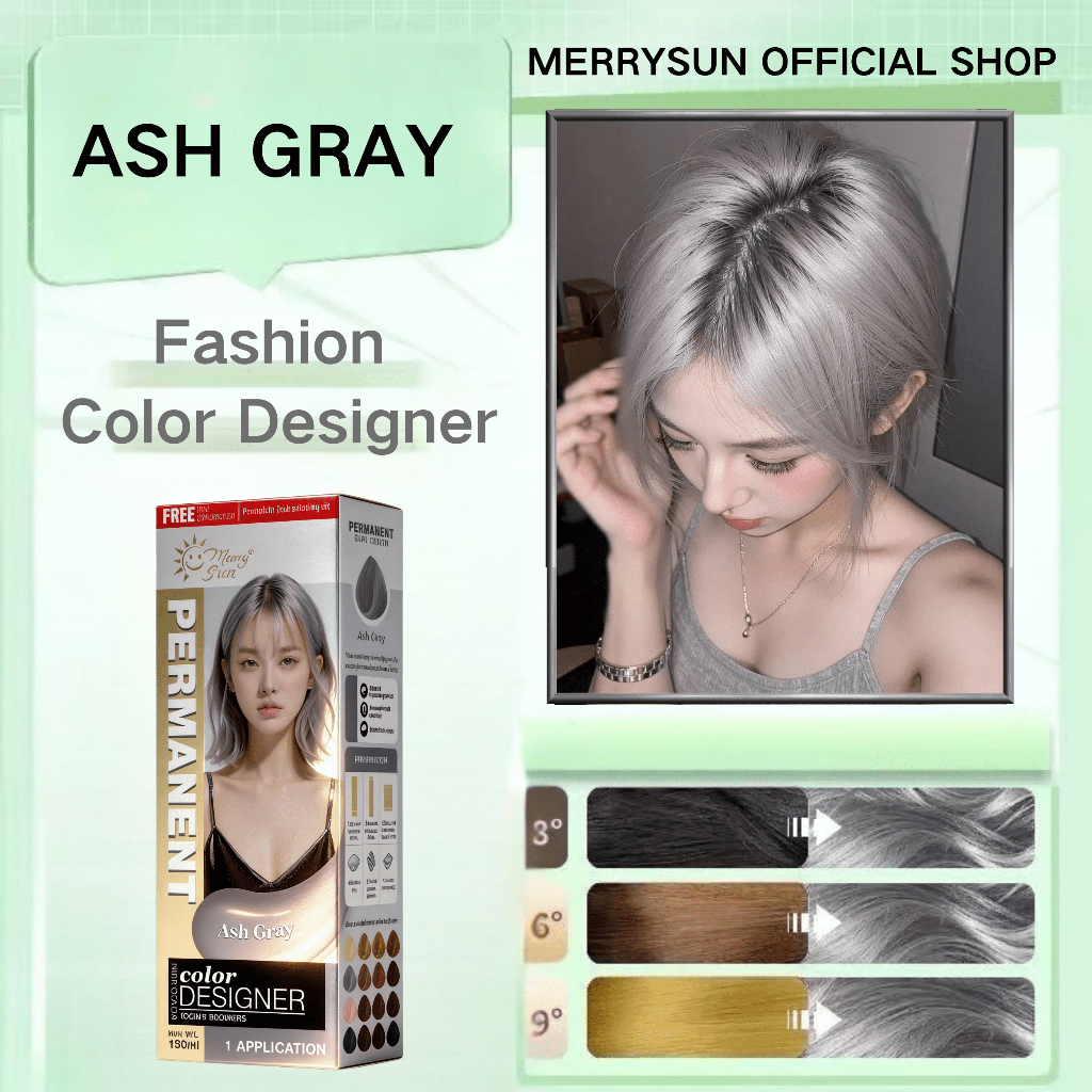 Merry Sun Permanent Hair Color/dye Cream for Salon (ASH GRAY), Plant ...
