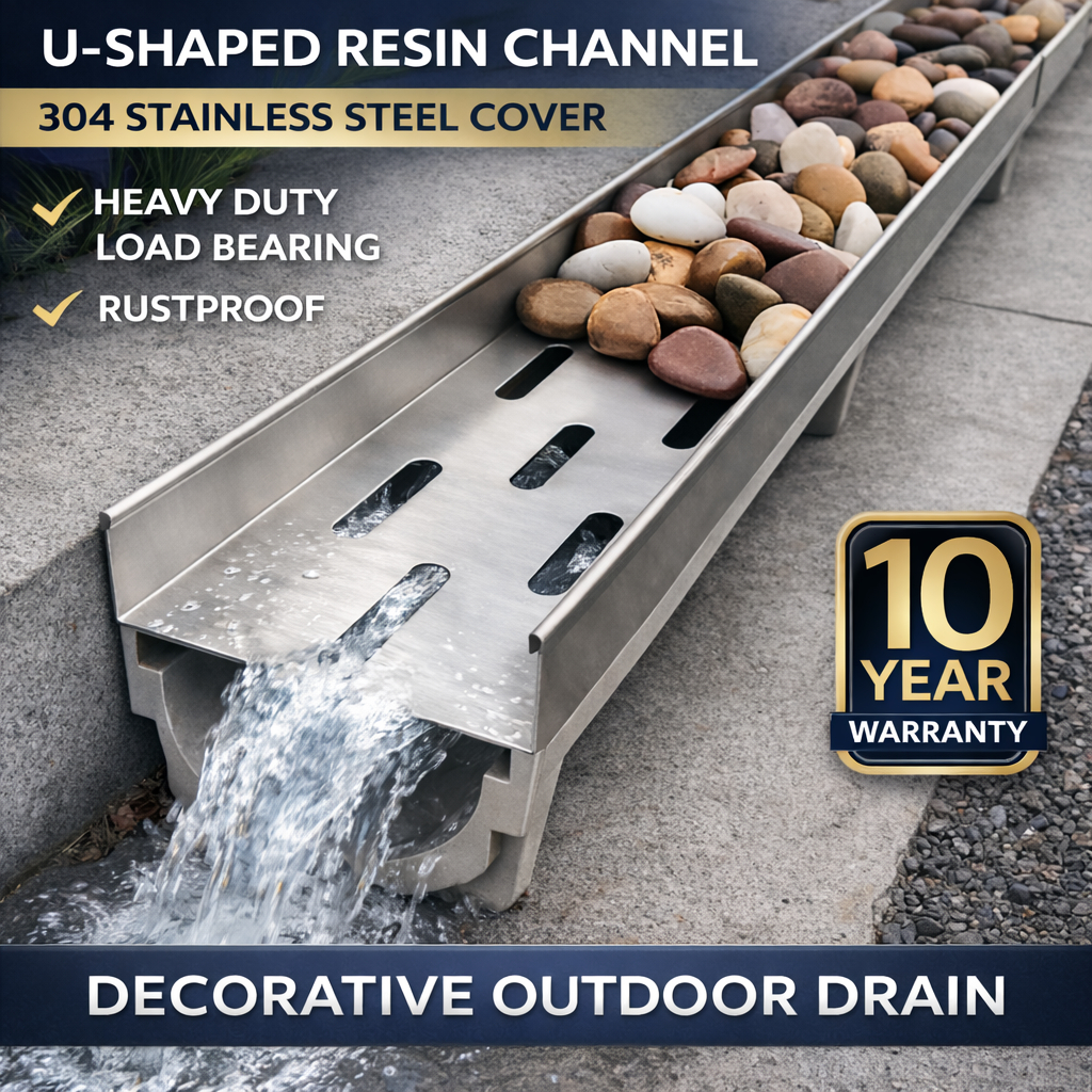 Linear Drainage Gutter Decorative Pebble Stone Stainless Steel U Shape ...