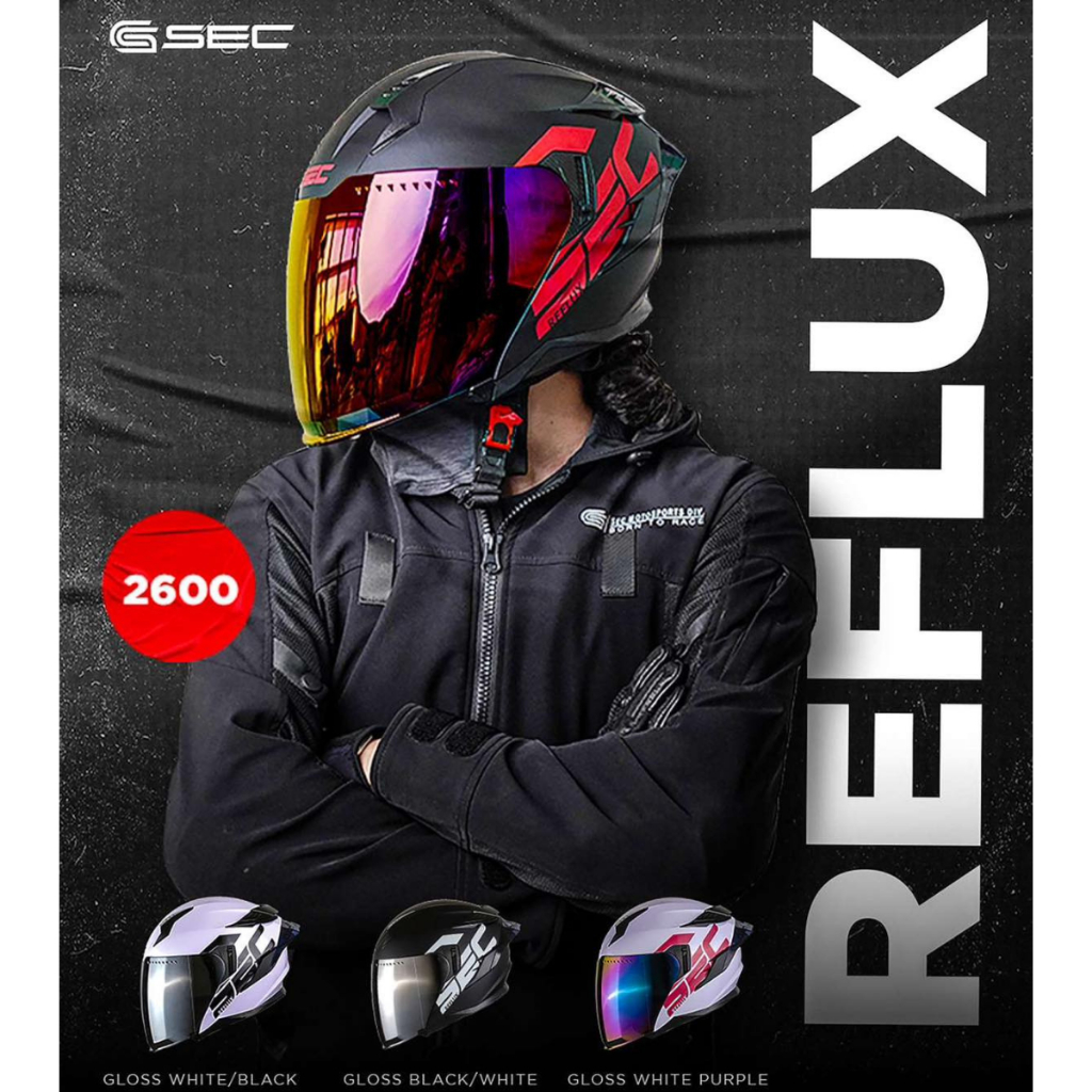 Sec Reflux Half Face Dual Visor Helmet with Free Clear Lens and Spoiler ...