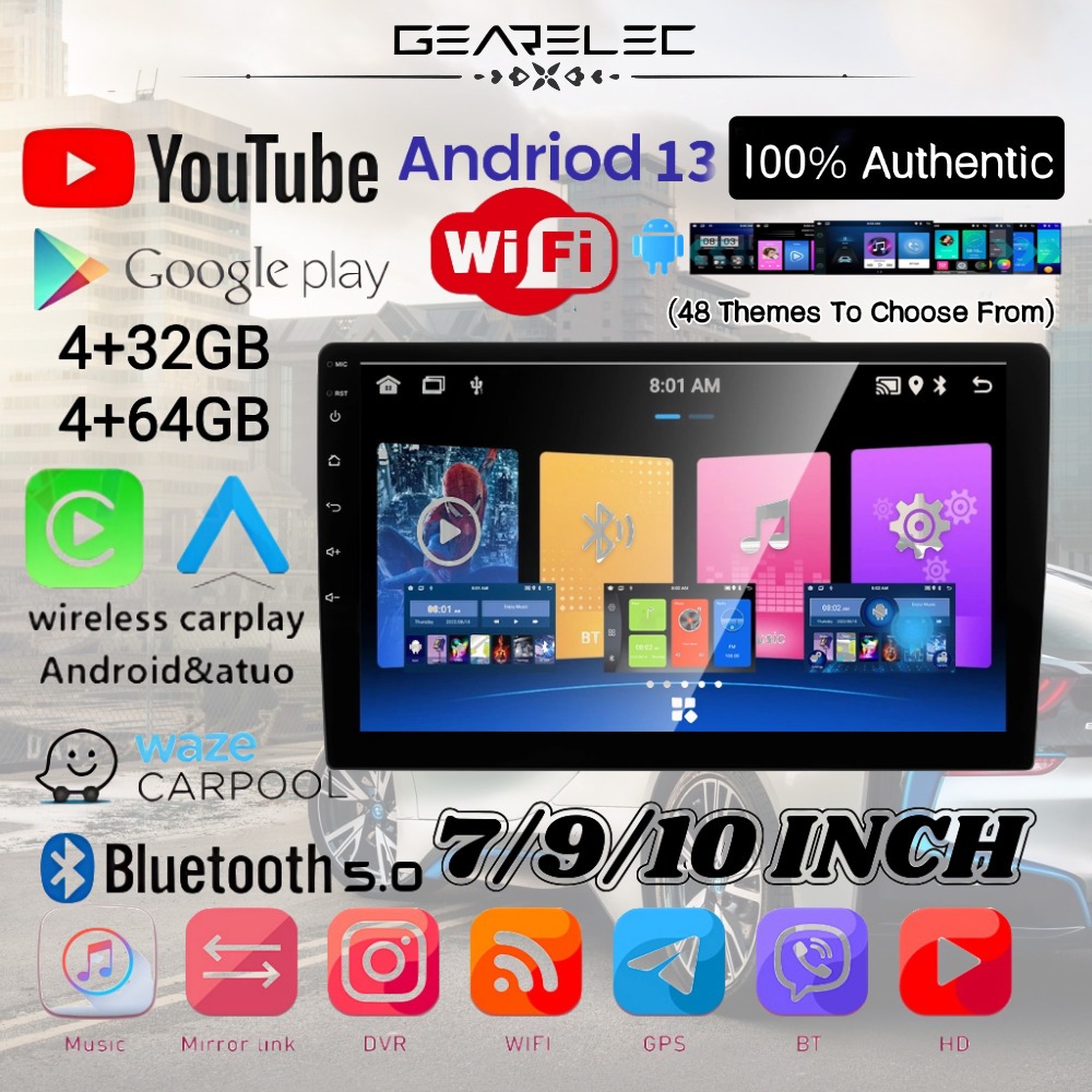GEARELE 7/9/10 Inch Android Head Unit Touch Screen Car Stereo With FM ...