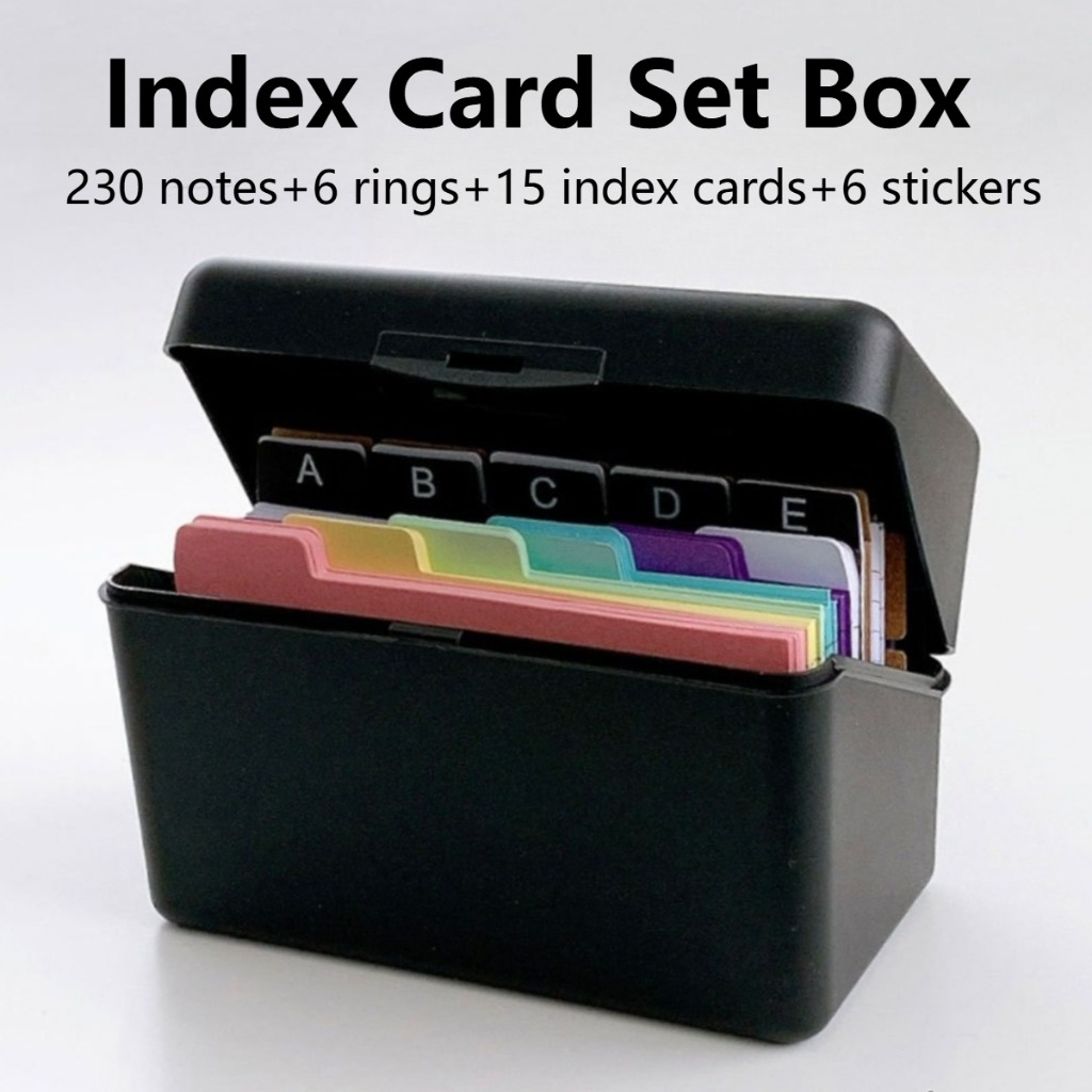 Colored Index Cards Set Box Dividers With Stickers 6 Metal Rings 230 ...