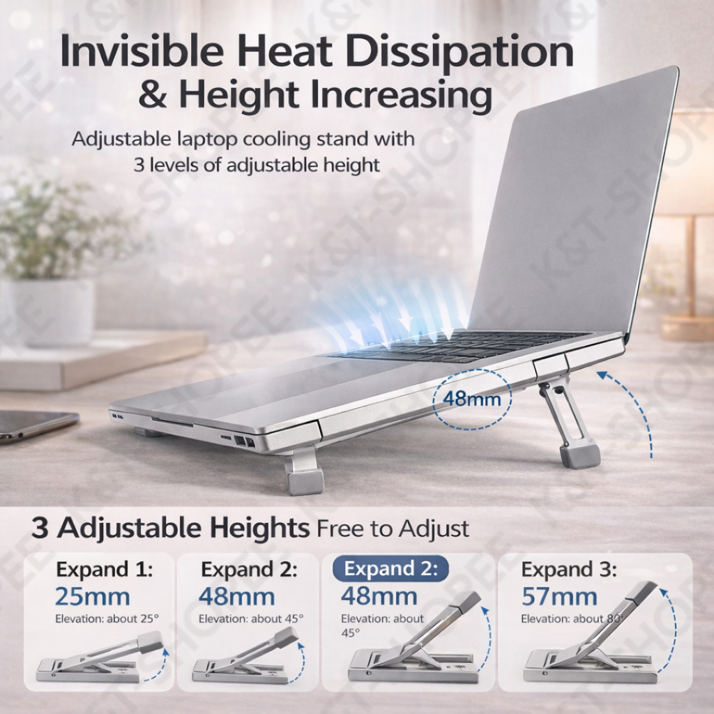 Three Back Layer Portable Foldable Metal Laptop Stand Holder for Laptop ...