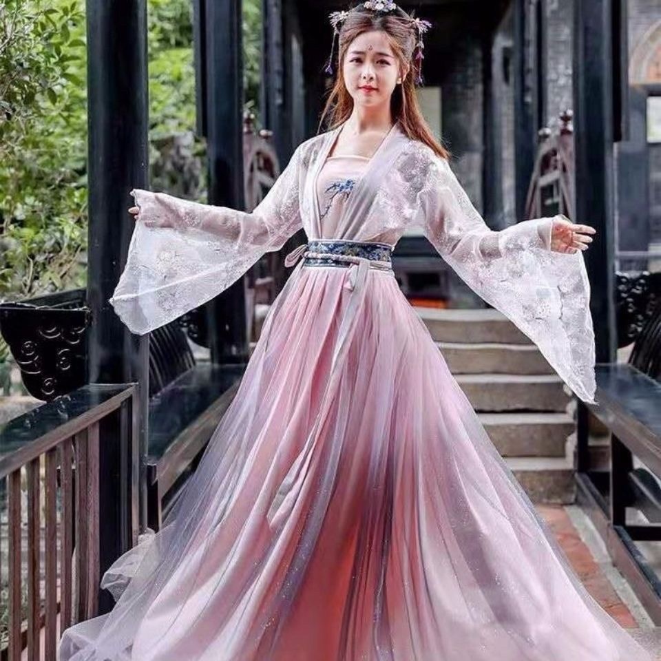 Fairy Style Chinese Hanfu Dress Flare Sleeve Traditional Hanfu Robe for ...