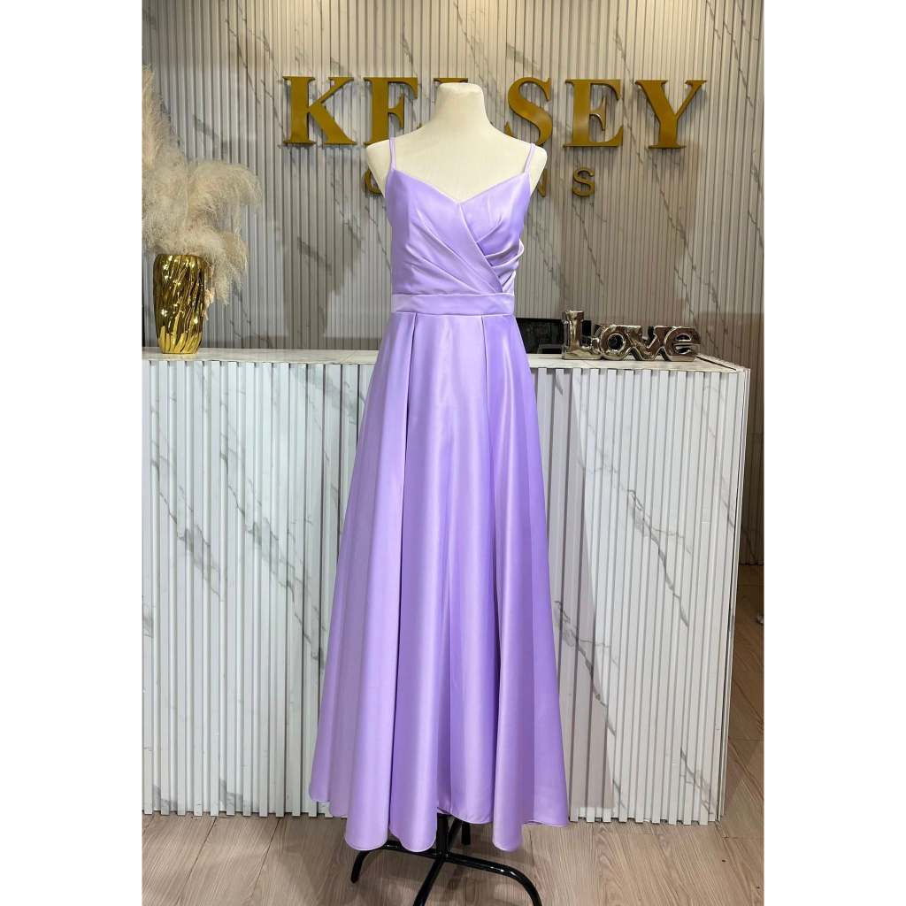 Satin Long Gown with Ruffled Sash Detail Vintage Mauve