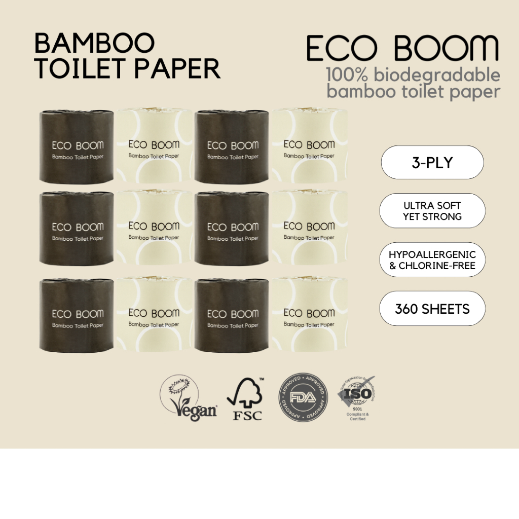 ECO BOOM Toilet Paper Pack of 12 Biodegradable Bamboo Roll | Shopee ...