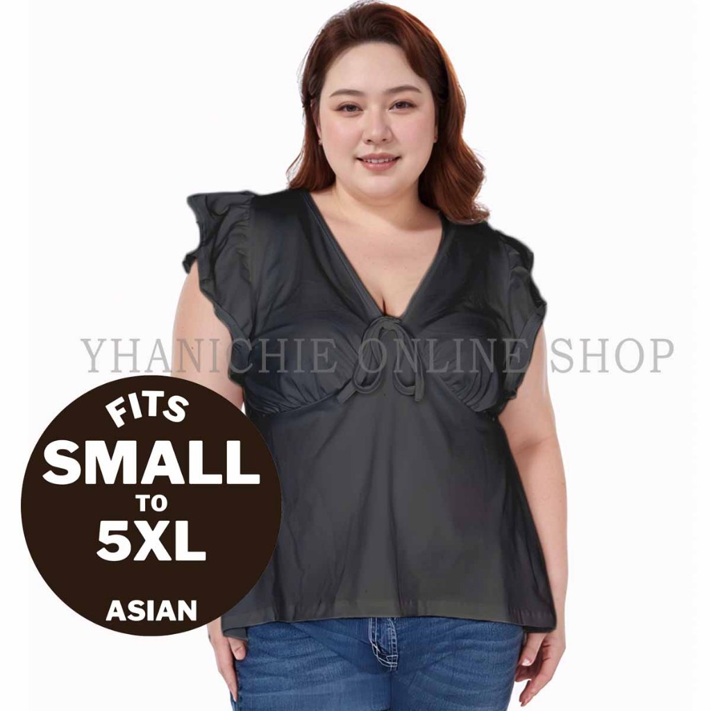 Plus Size Ruffle Butterfly Top for Women | Stretch Cotton Blouse S-5XL ...