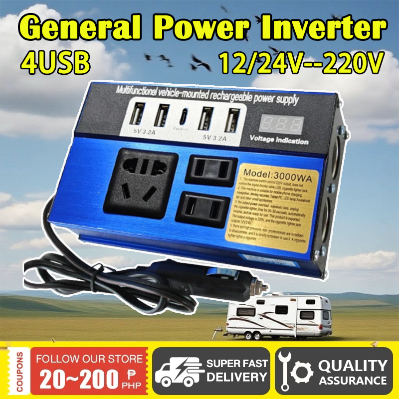 Type-C Car Inverter Fast Charging 12V/24V to 220 3000W Multi-function ...