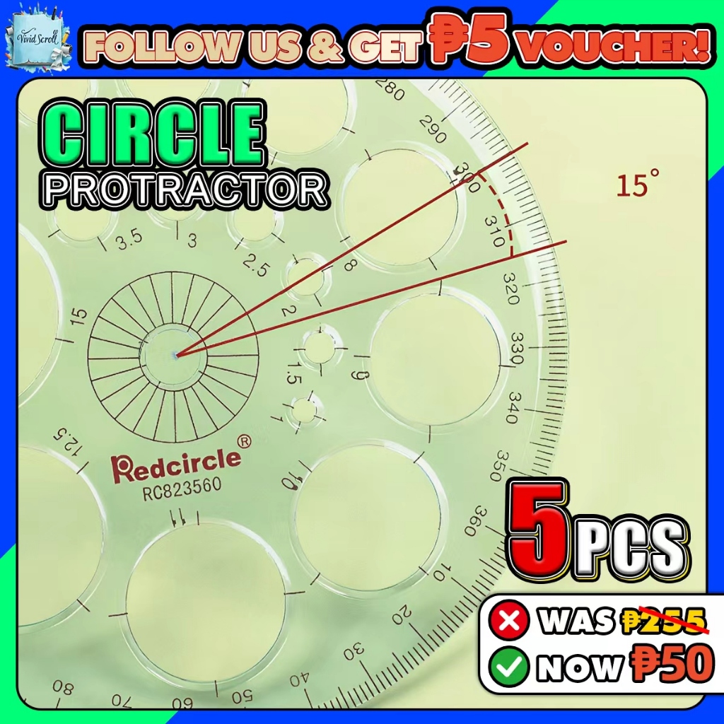 5pcs 360 Degree Protractor Circle Modern Master Template | Shopee ...