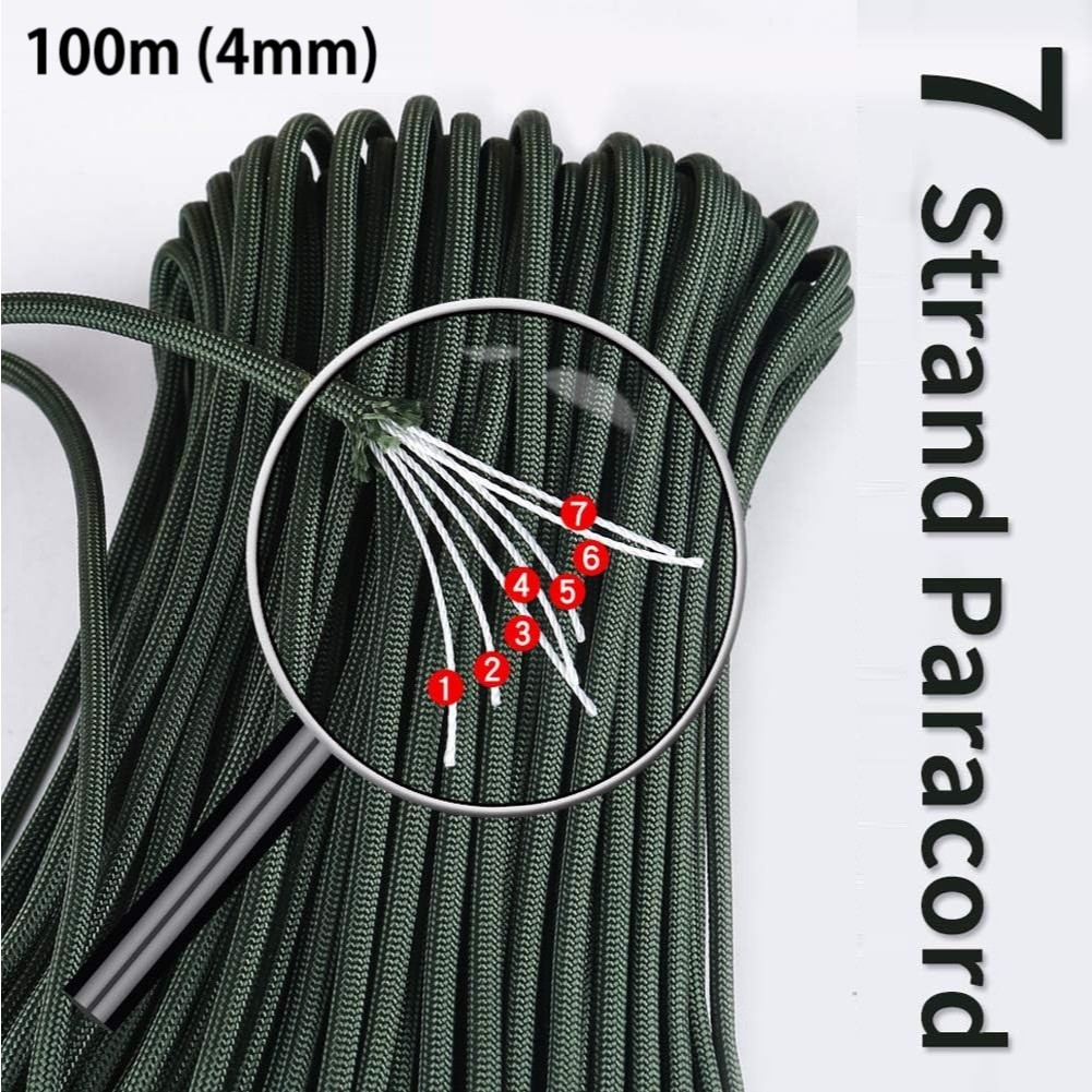 7 Strand Paracord 550 Rope 4mm Safety Survival Core Outdoor Hiking ...