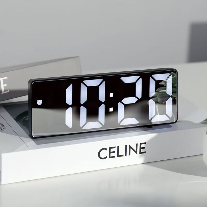 LED Mirror Table Clock Digital Alarm Snooze Display Time Desktop ...