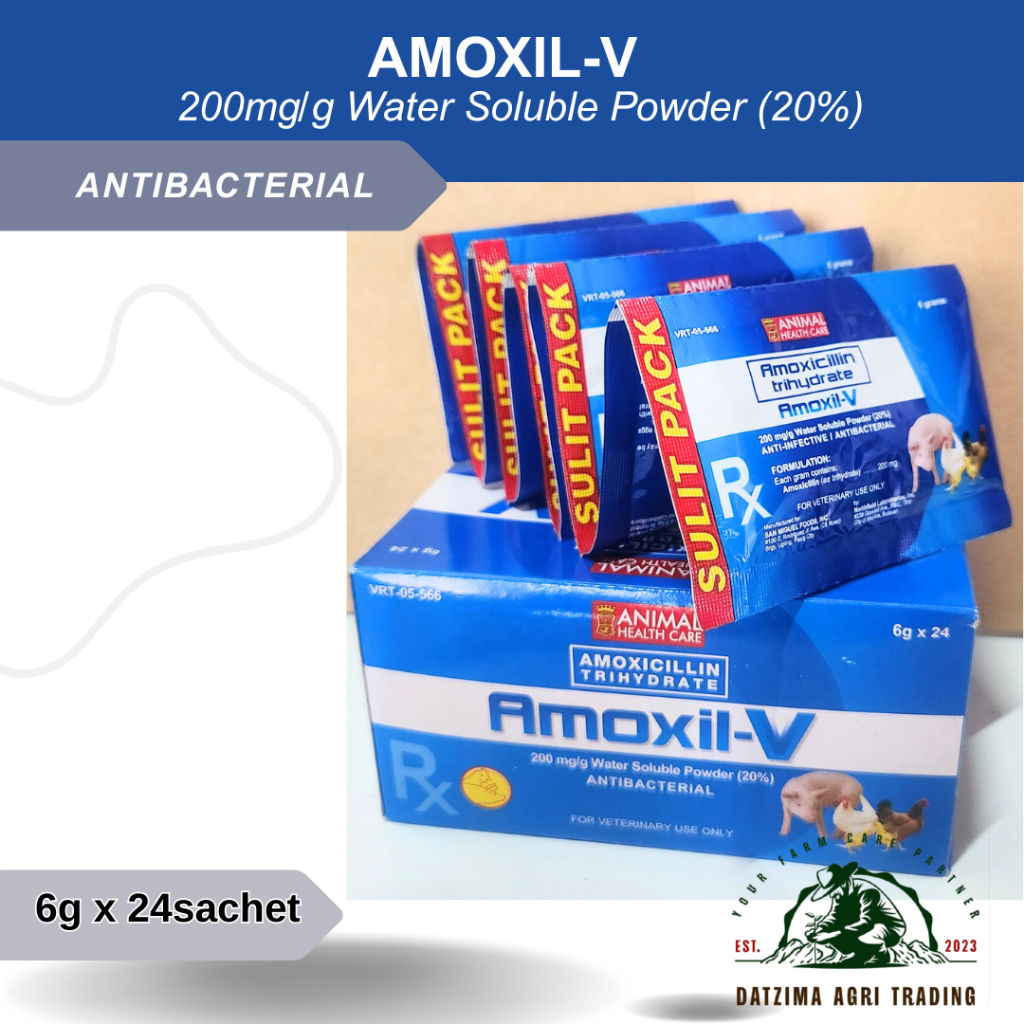 Amoxil-V Amoxicilin Trihydrate 200mg/g water soluble powder (20%) 6g x ...