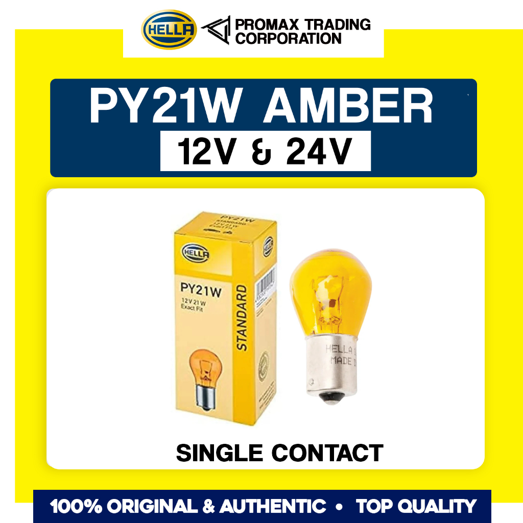 HELLA PY21W AMBER Single Contact Auto Signal Tail Light Bulb Big ...