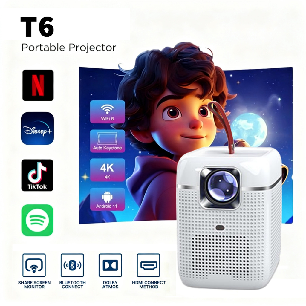 【COD】T6 Portable Projector Ultra HD 1080P LCD Smart Mini Projecter ...