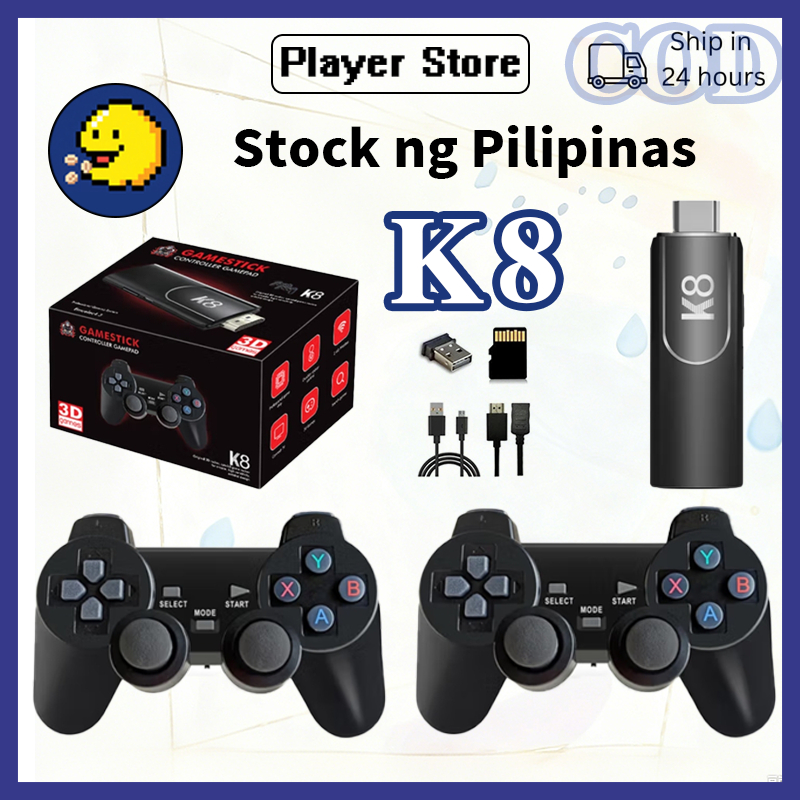 K8 Game Stick 4K 40000 Games Dual Controller Wireless Retro Controllers ...