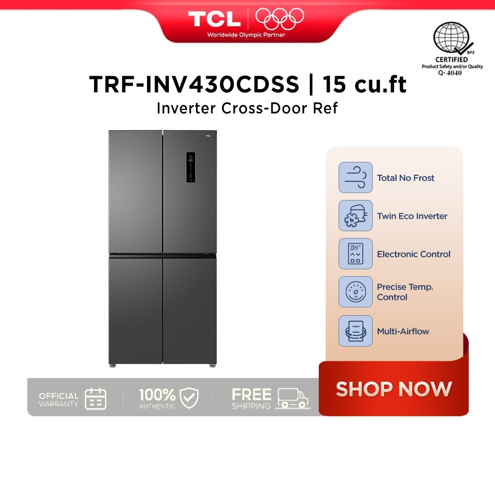 TCL 15.18 cu.ft. Twin Eco Inverter Cross Door Refrigerator - TRF ...