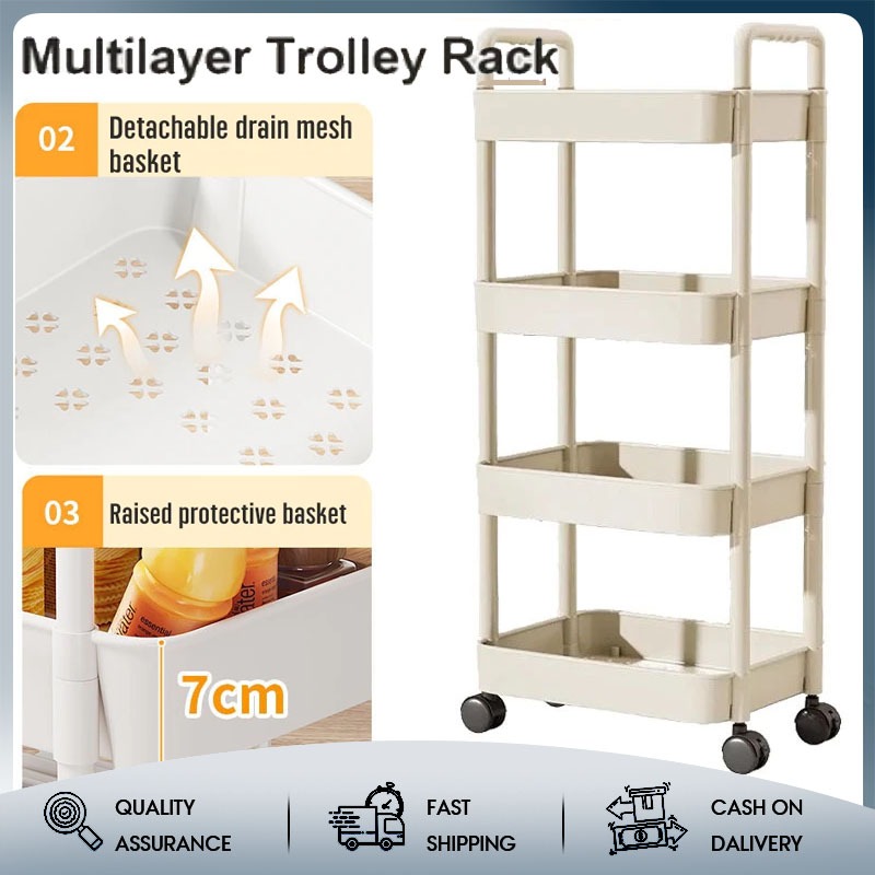 Trolley Cart Organizer 3/4/5 Tier Storage Organizer Moving Rack Trolley ...