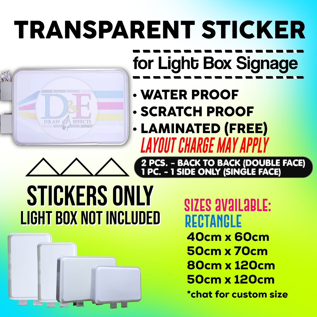 Customized STICKER ONLY - for Rectangle LED Light Box Signage- Single ...
