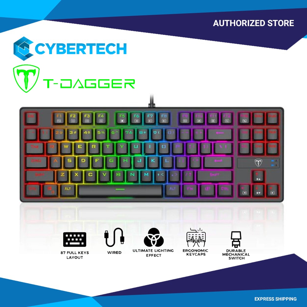 T-Dagger Vex 87 TKL RGB Wired Mechanical Gaming Keyboard (T-TGK332-BL ...