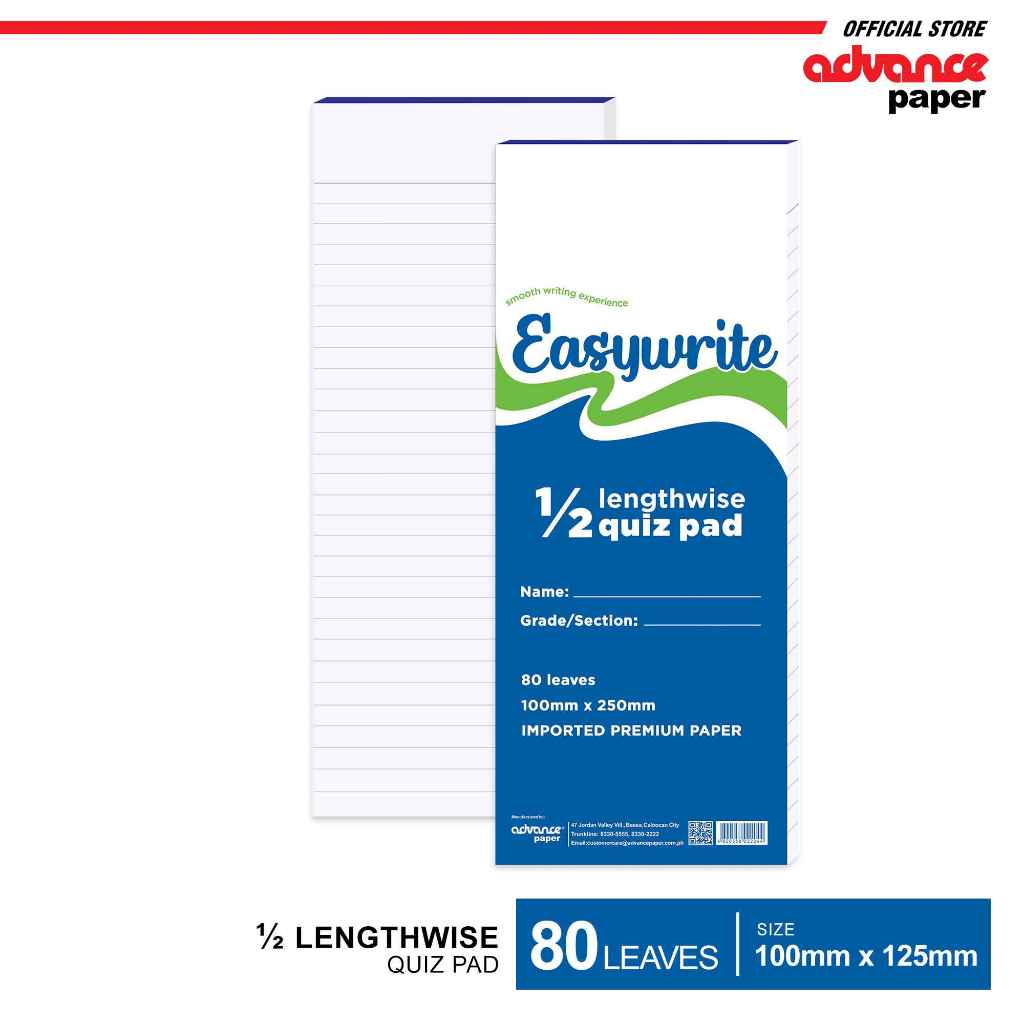 Easywrite Quiz Pad 1/2 lengthwise - 2 pads | Shopee Philippines