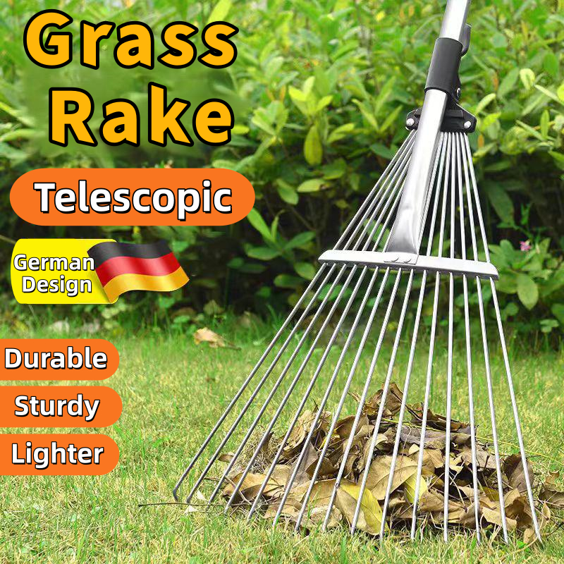 Telescopic Grass Rake Garden Lawn Grass Rake Dead Leaves Rake 72-150 Cm ...